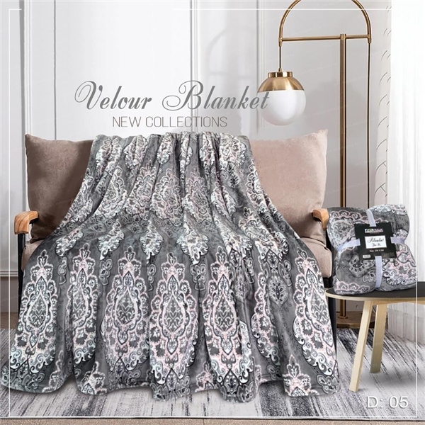 Velour Lightblanket ( grey / white ) W 220 x 180 L FactoryToMe